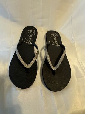 Roxy Black Sandals with Silver Glitter Straps